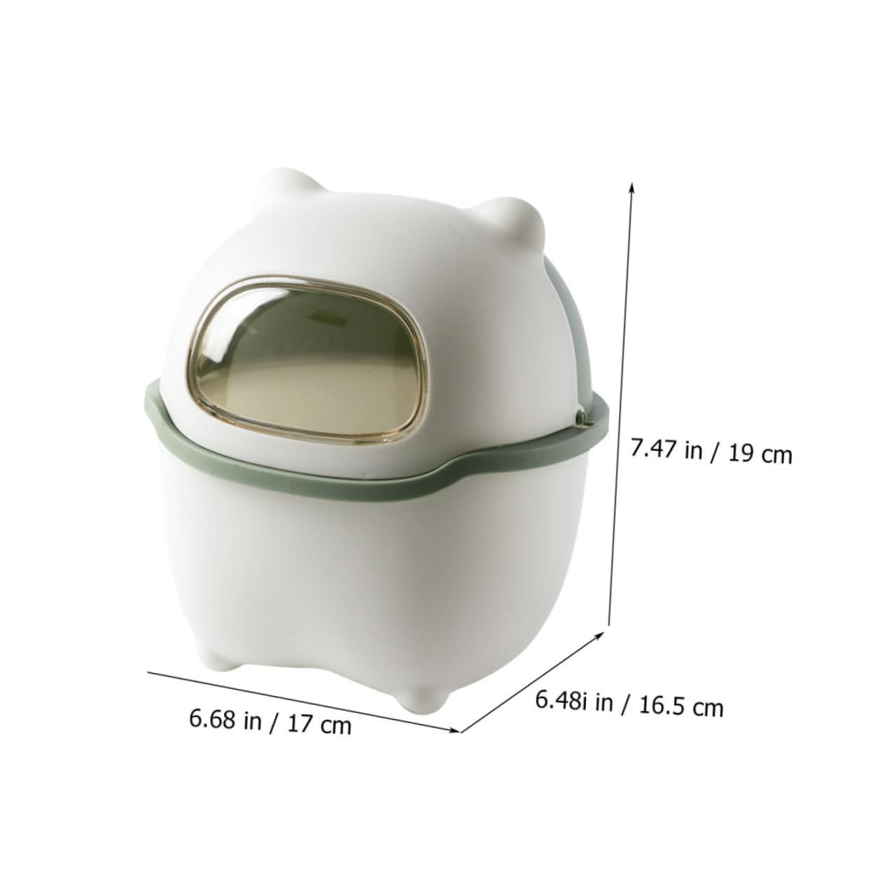 KEYOZA Trash Can Cartoon Bear Large Capacity Wide Opening Anti-slip with Lid Dust Case Flip Cover Mini Desktop Garbage Storage Bin (GREEN)