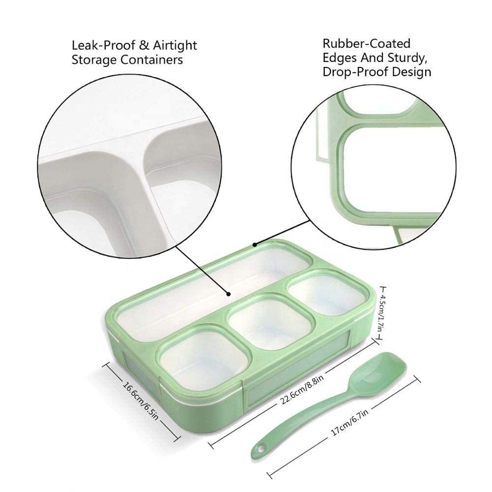 REDITEX Plastic Leak Proof 4 Compartment Lunch Box Reusable Microwave Freezer Safe Food Containers with Spoon for Adults and Kids (1Pc-Multicolor),1100ML