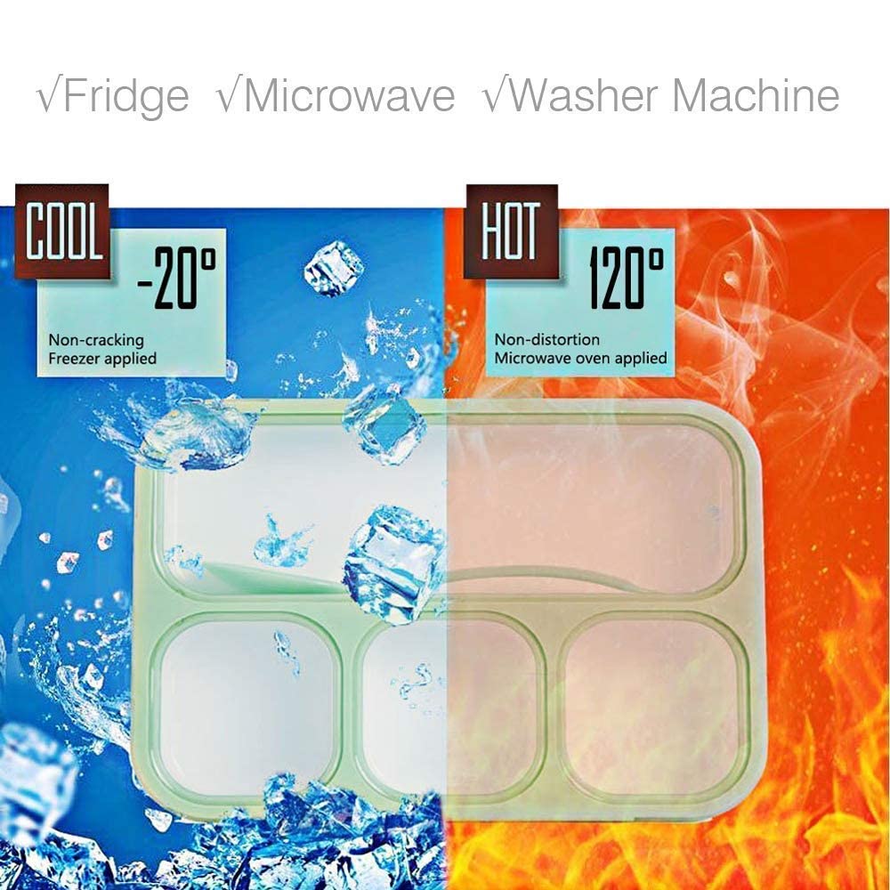 REDITEX Plastic Leak Proof 4 Compartment Lunch Box Reusable Microwave Freezer Safe Food Containers with Spoon for Adults and Kids (1Pc-Multicolor),1100ML