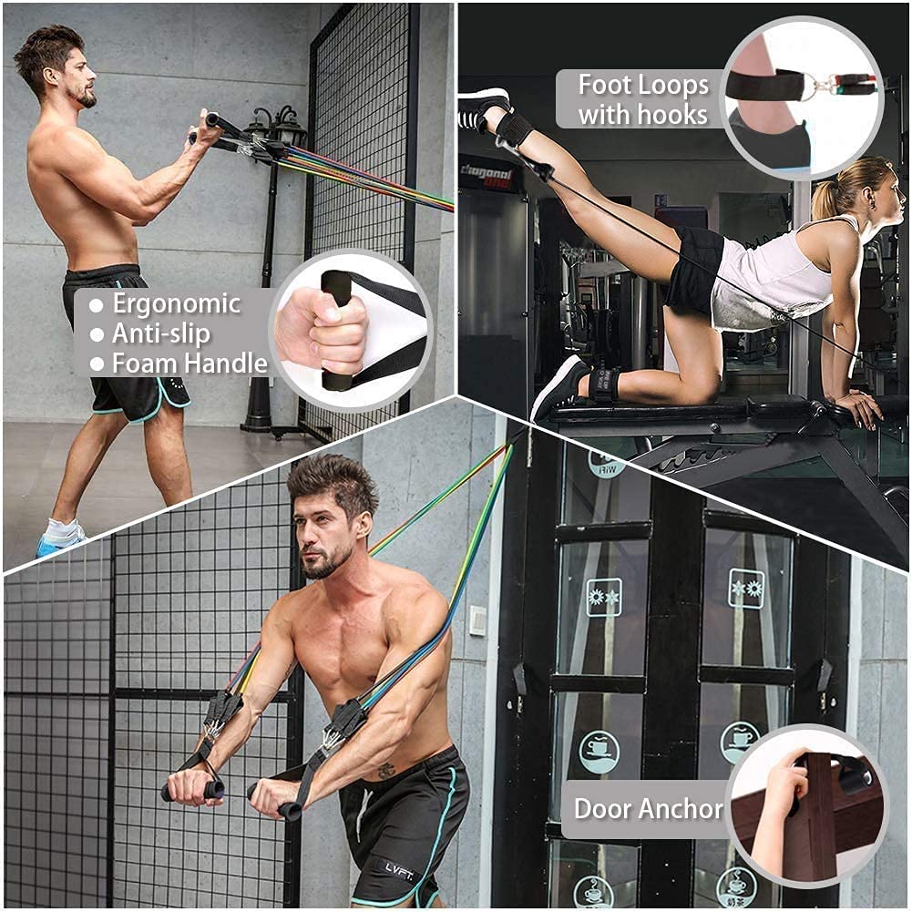 Fashnex Resistance Bands Set for Exercise, Stretching and Workout Toning Tube Kit with Foam Handles, Door Anchor, Ankle Strap and Carry Bag for Men, Women