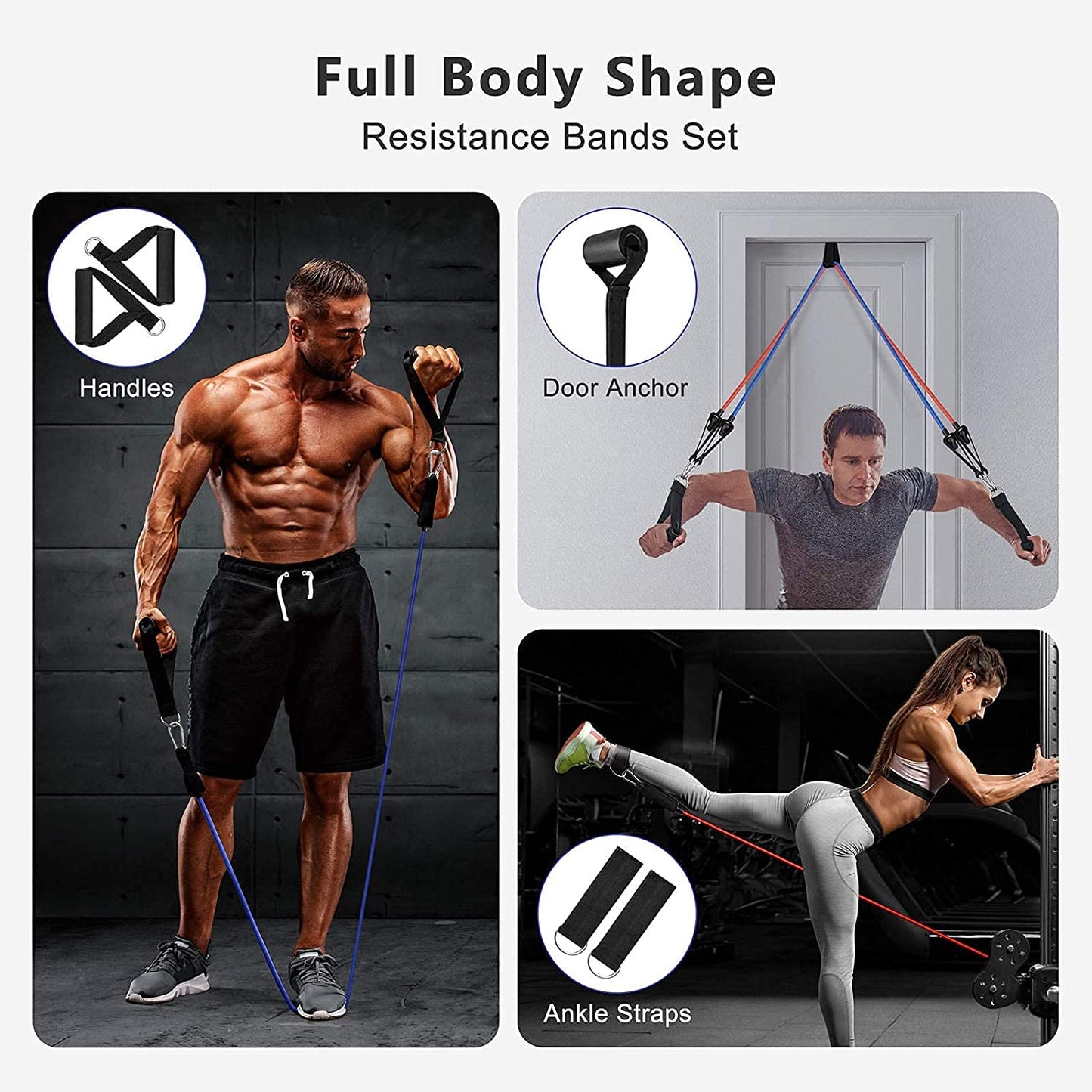 Fashnex Resistance Bands Set for Exercise, Stretching and Workout Toning Tube Kit with Foam Handles, Door Anchor, Ankle Strap and Carry Bag for Men, Women