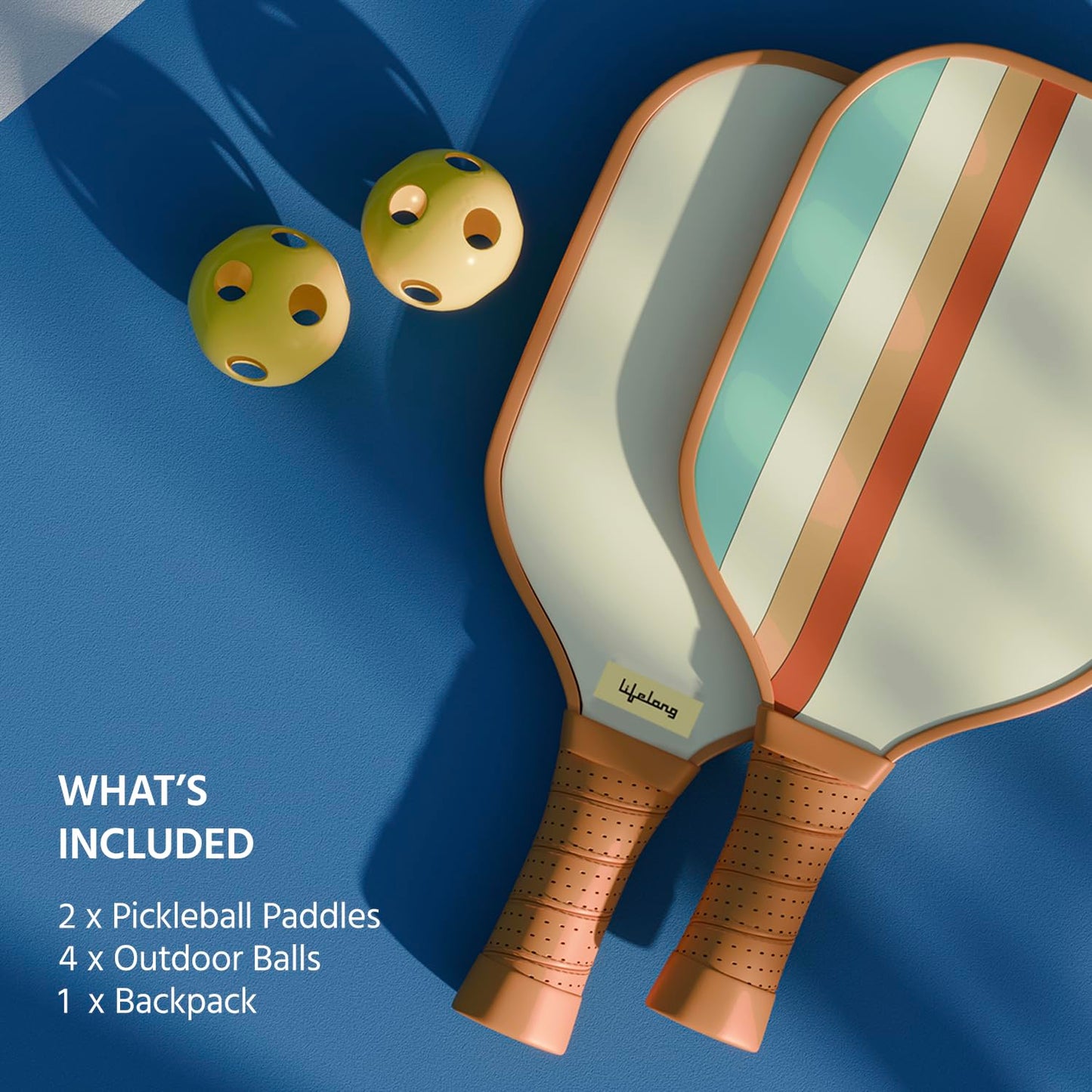 Lifelong Professional Pickleball Paddle Set| Fiberglass Surface|16 mm Thickness| 4 Pickle Ball Balls|Paddle Cover Bag| Cushion Comfort Handle Grip|Durable Pickleball Paddle |Outdoor Game,Multicolor