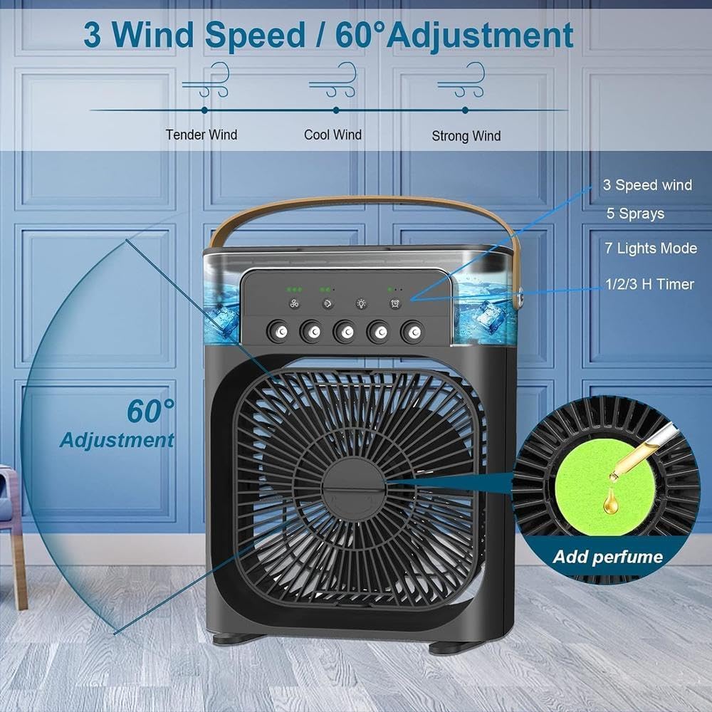 Drumstoneใ15 years warrantyใMini Portable Air Cooler with Oscillation, Humidifier, Timer & LED Light โ Fast Cooling Fan for Home, Office, Bedroom, Desk & Outdoor Camping โ Multicolor
