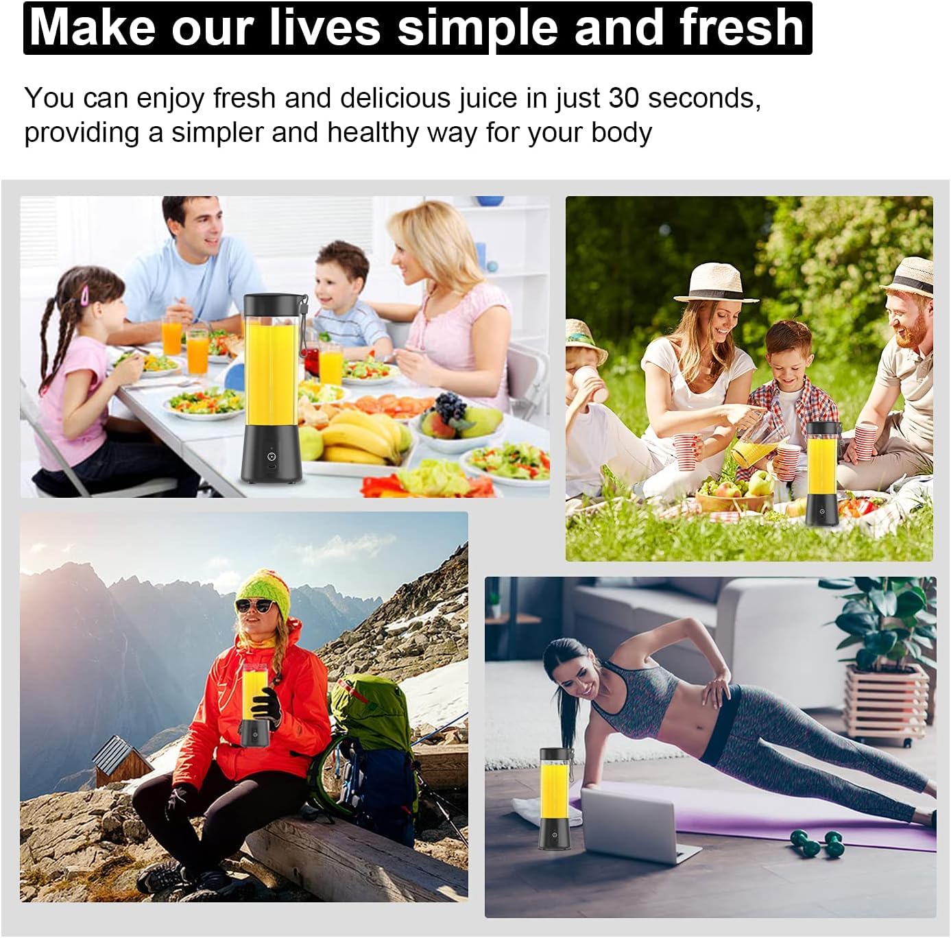 Portable 6-Blade Juicer Blender with built-in Jar,Juice Mixer Bottle,Fruit Juice Machine,USB Rechargeable Personal Size Juicer Grinder for Juices,appliance for Protein&Milk Shakes (Black, 380ML)