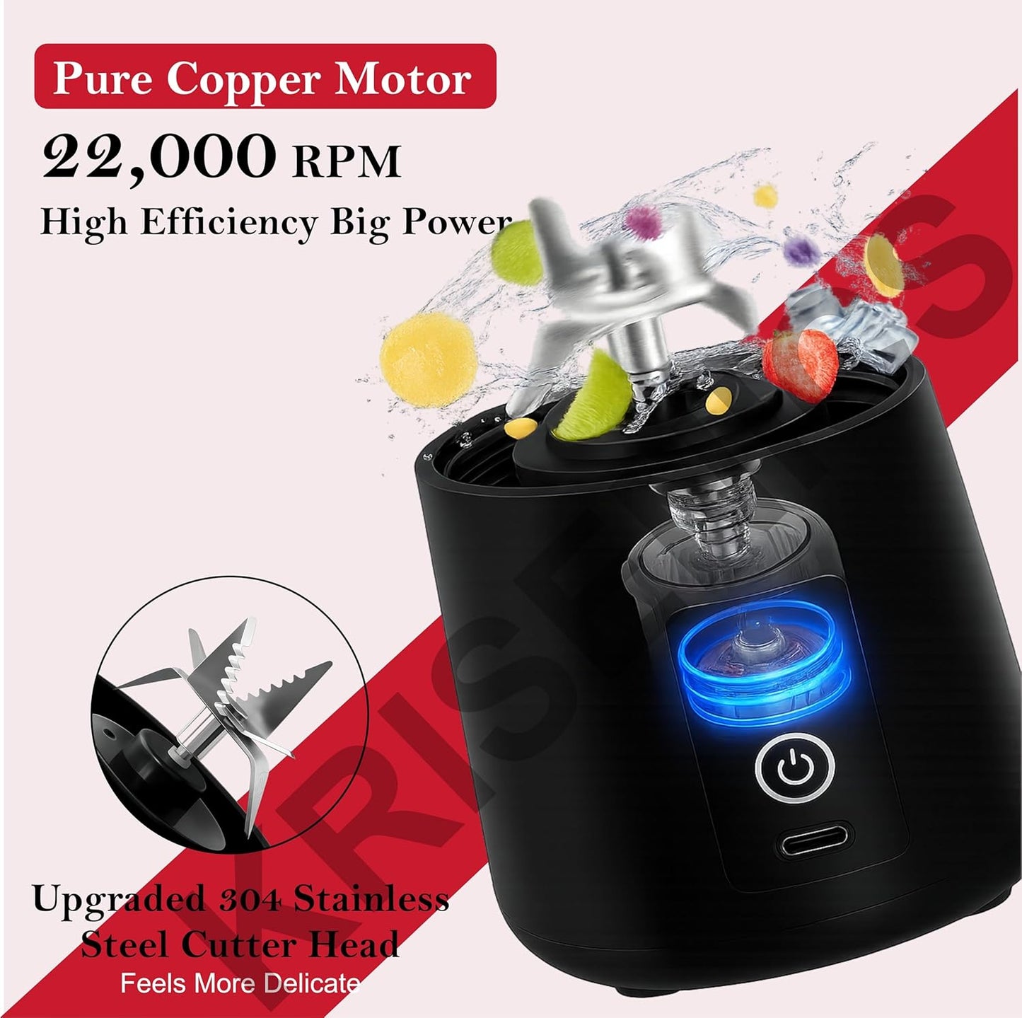 Portable 6-Blade Juicer Blender with built-in Jar,Juice Mixer Bottle,Fruit Juice Machine,USB Rechargeable Personal Size Juicer Grinder for Juices,appliance for Protein&Milk Shakes (Black, 380ML)