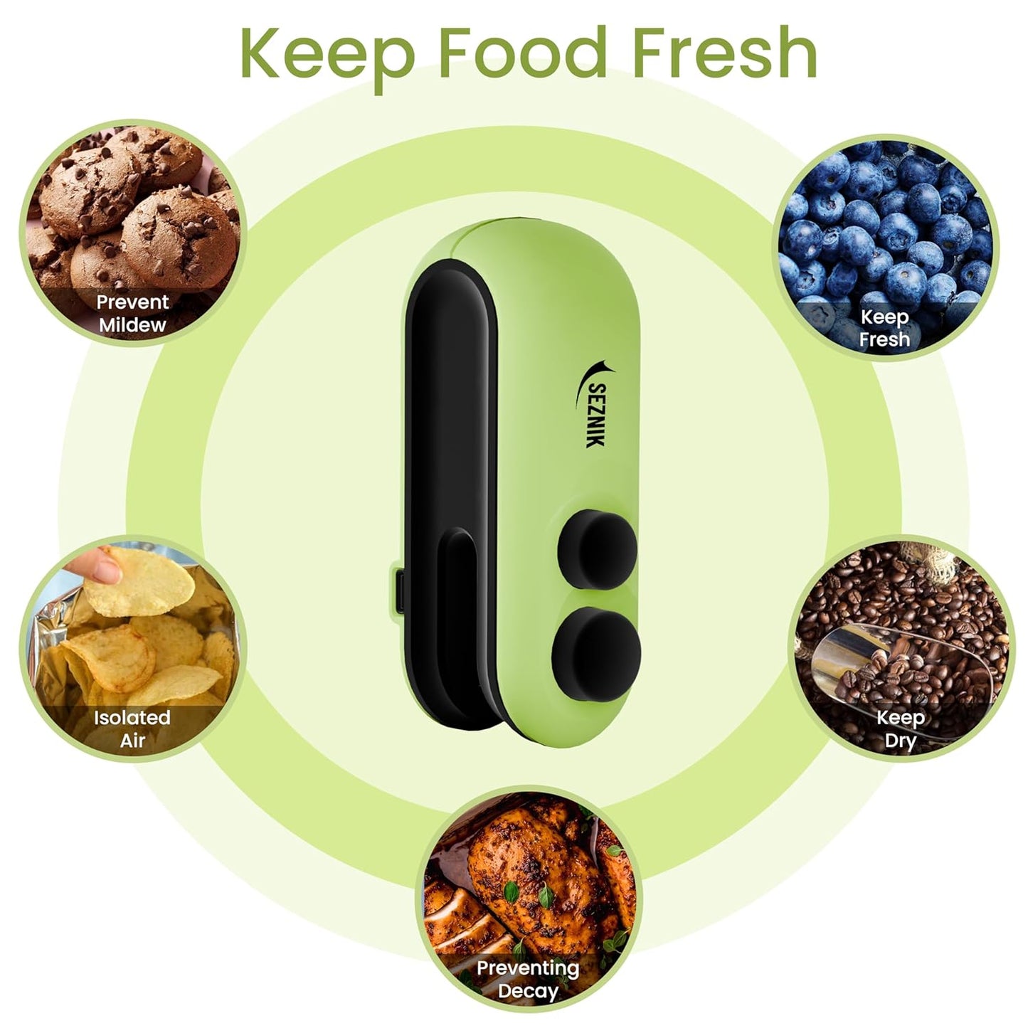 Seznik Sealing Machine for Food Packets - Portable Handheld Sealing, Snacks, Chips, Fresh Storage - Mini Sealing Machine, 1 YEAR Warranty (Dark Green)