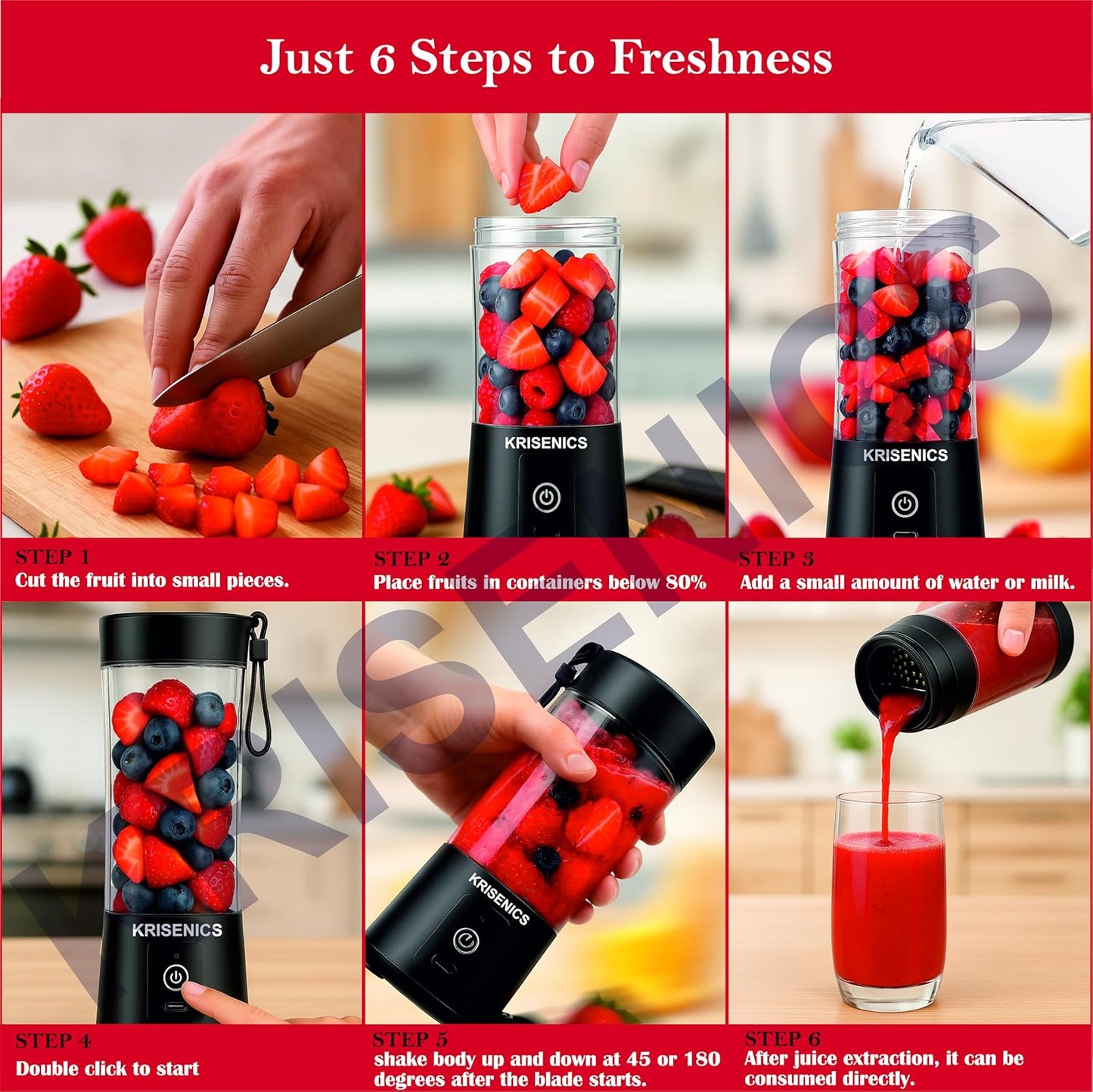 Portable 6-Blade Juicer Blender with built-in Jar,Juice Mixer Bottle,Fruit Juice Machine,USB Rechargeable Personal Size Juicer Grinder for Juices,appliance for Protein&Milk Shakes (Black, 380ML)