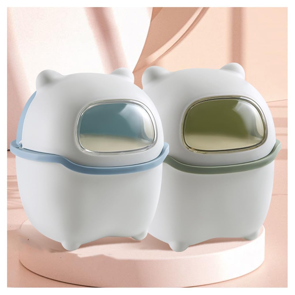 KEYOZA Trash Can Cartoon Bear Large Capacity Wide Opening Anti-slip with Lid Dust Case Flip Cover Mini Desktop Garbage Storage Bin (GREEN)