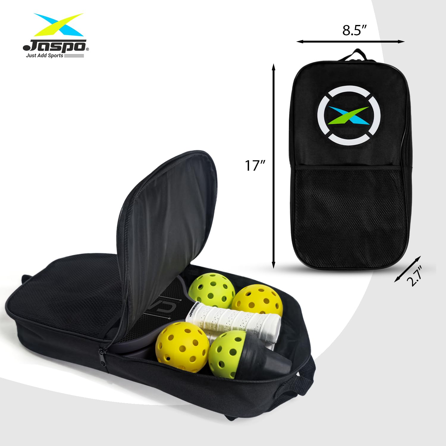 Jaspo Pickle Ball Paddle Carbon Fibre 16mm, Paddle Pickleball Set, 2 Lightweight Paddles, 4 Pickleballs & Carry Bag,PP Honeycomb Core, TPU Edge Guard, Cushioned Anti-Slip Handle (Carbonax)