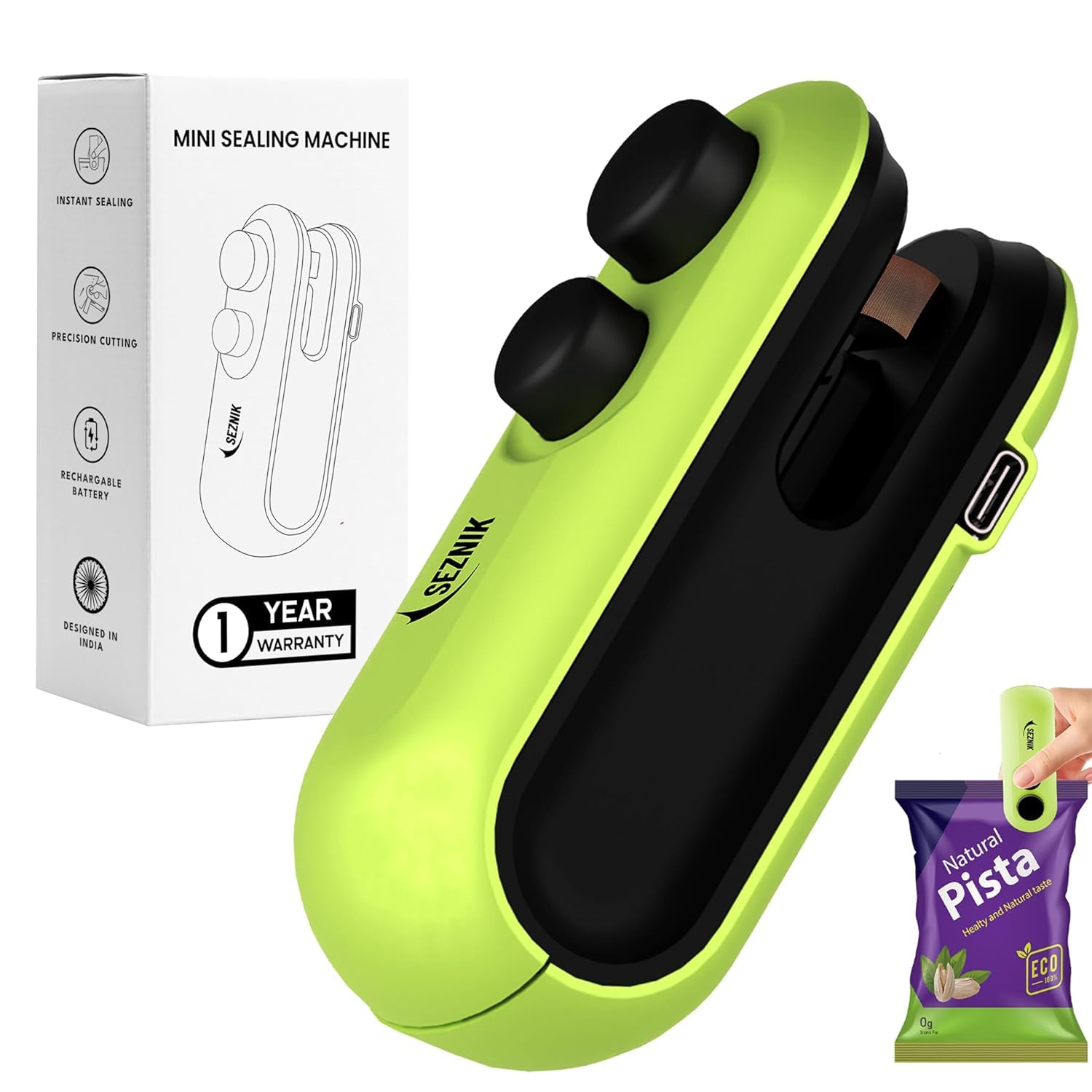Seznik Sealing Machine for Food Packets - Portable Handheld Sealing, Snacks, Chips, Fresh Storage - Mini Sealing Machine, 1 YEAR Warranty (Dark Green)