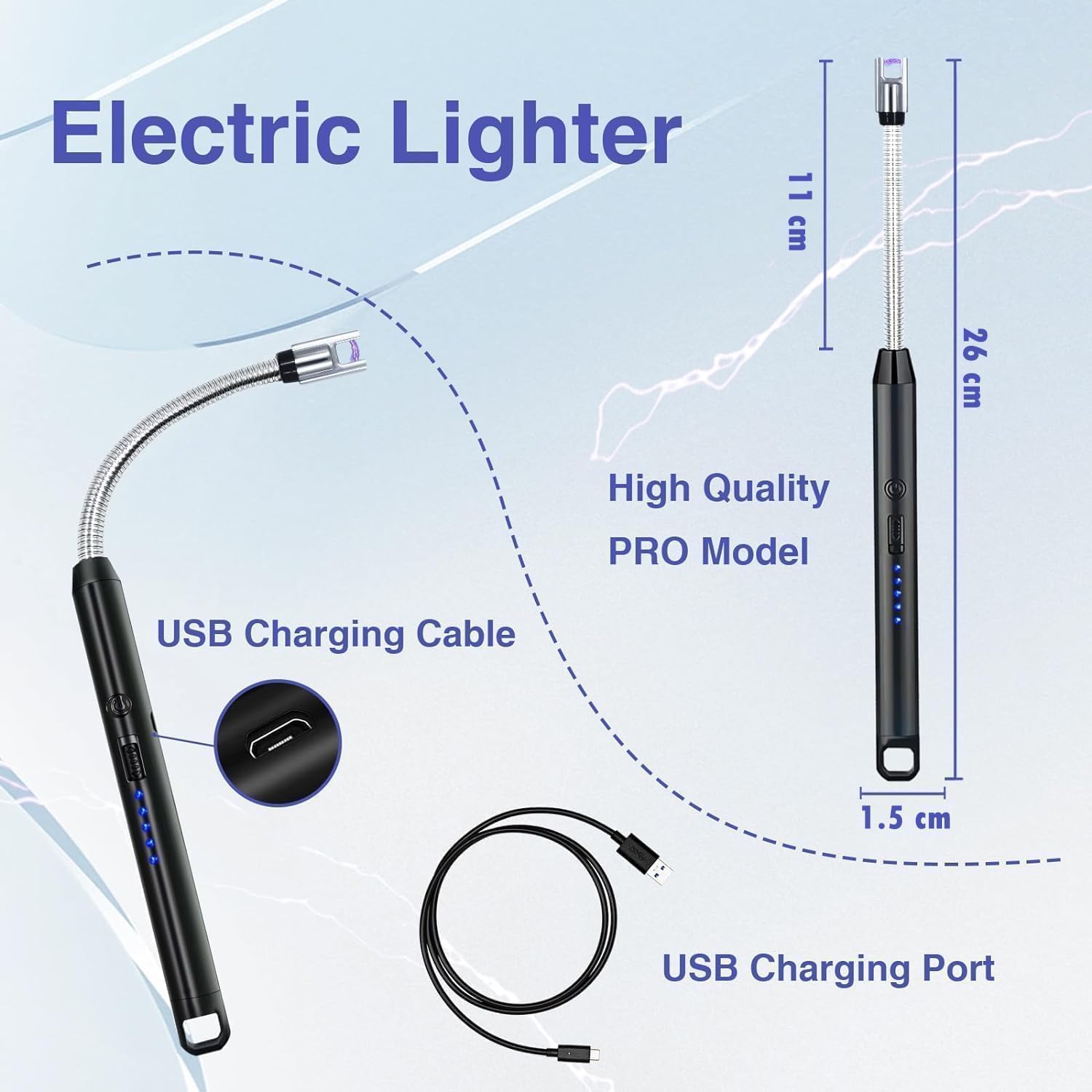 Waafy Gas Lighter for Kitchen Use | C-Type Rechargeable Electric Lighter Stove & Candle Lighter with USB Charging Port | 1 Year Warranty | 400 Uses in Single Charge (1)