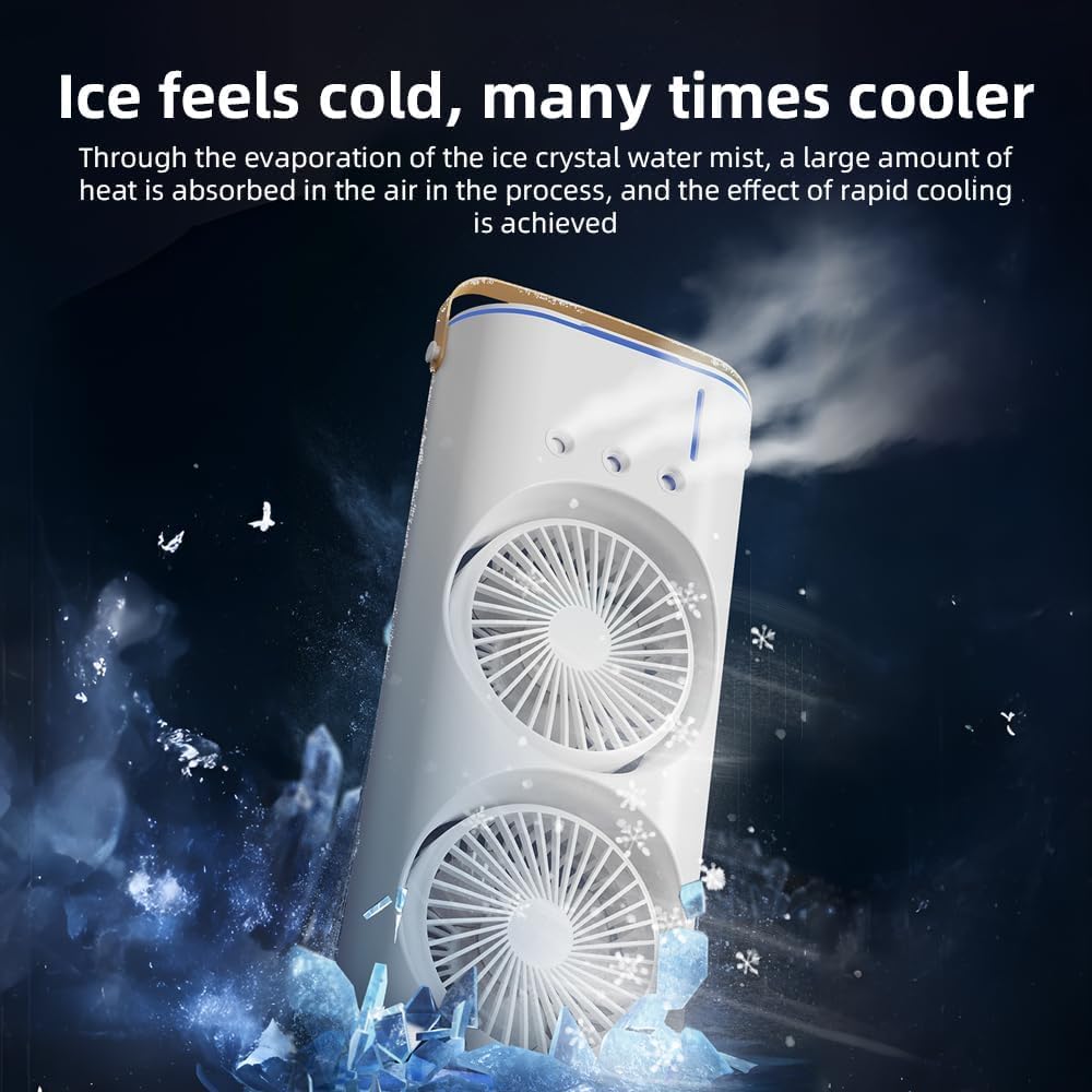PYXBE USB Portable Cooling Fan with Remote Control,Rotatable with water Tank Mini Air Cooler,280ml 7Colors Light Rechargeable Mist Cooling Fan,Bedroom,Foldable Kick Scooter,Old Boy Gir (A-White)