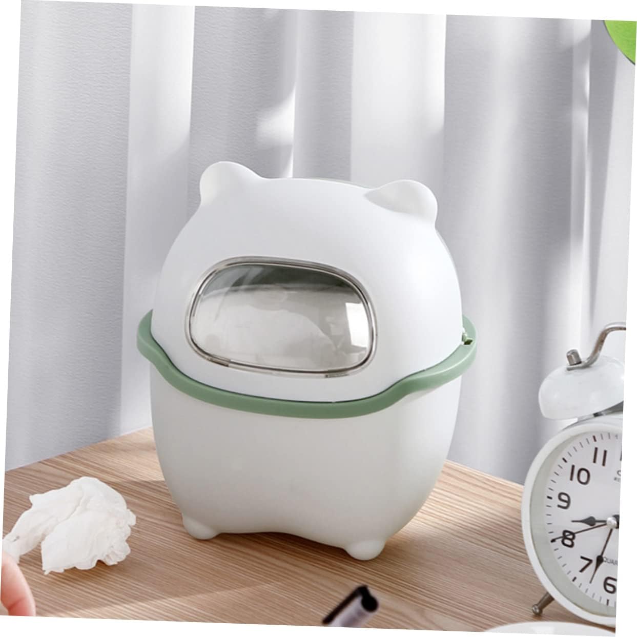 KEYOZA Trash Can Cartoon Bear Large Capacity Wide Opening Anti-slip with Lid Dust Case Flip Cover Mini Desktop Garbage Storage Bin (GREEN)