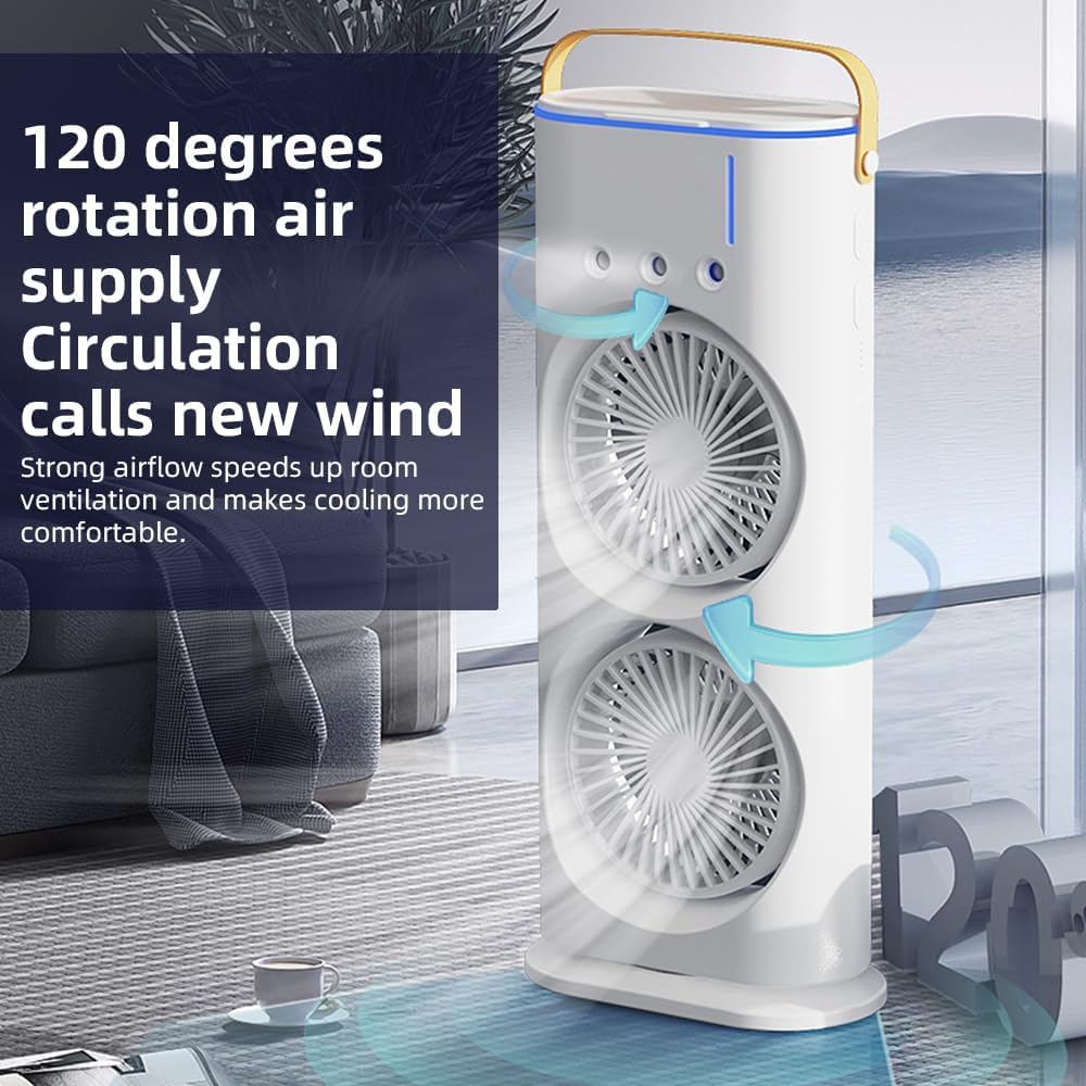PYXBE USB Portable Cooling Fan with Remote Control,Rotatable with water Tank Mini Air Cooler,280ml 7Colors Light Rechargeable Mist Cooling Fan,Bedroom,Foldable Kick Scooter,Old Boy Gir (A-White)