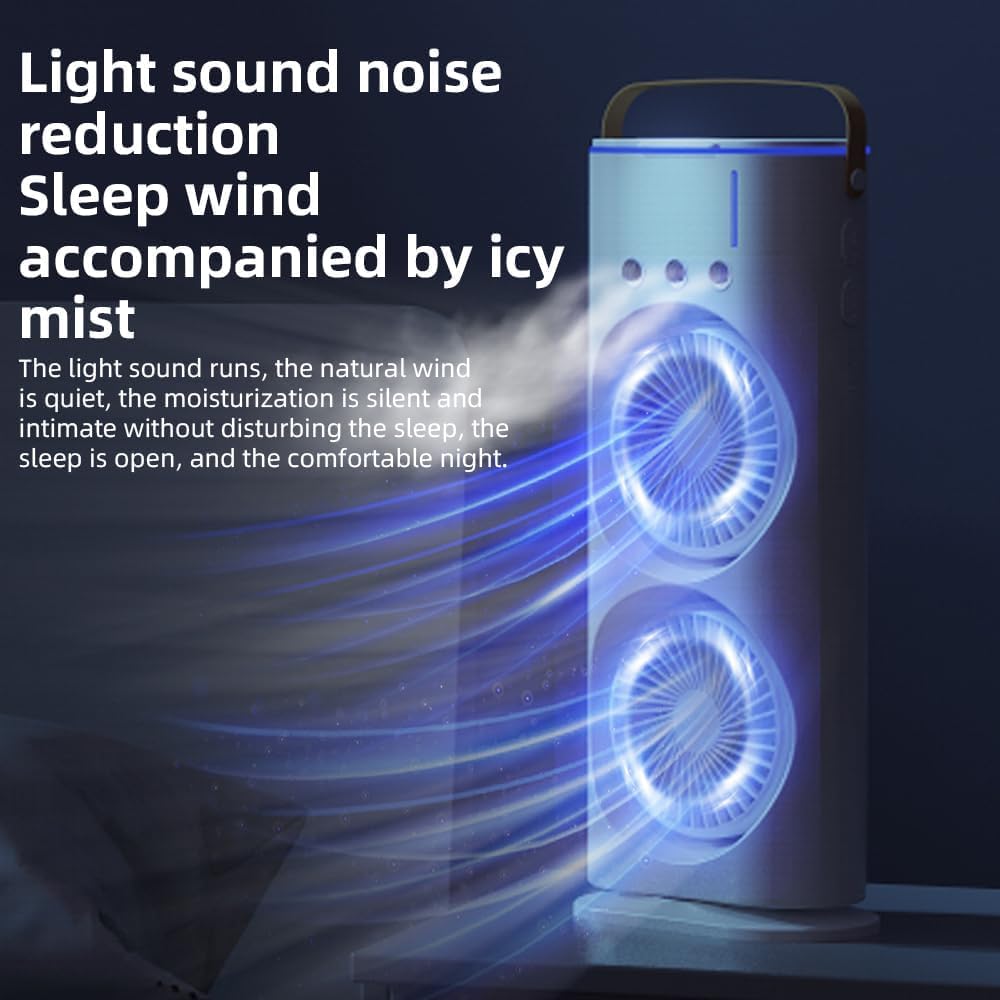 PYXBE USB Portable Cooling Fan with Remote Control,Rotatable with water Tank Mini Air Cooler,280ml 7Colors Light Rechargeable Mist Cooling Fan,Bedroom,Foldable Kick Scooter,Old Boy Gir (A-White)