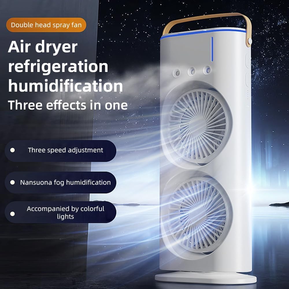 PYXBE USB Portable Cooling Fan with Remote Control,Rotatable with water Tank Mini Air Cooler,280ml 7Colors Light Rechargeable Mist Cooling Fan,Bedroom,Foldable Kick Scooter,Old Boy Gir (A-White)