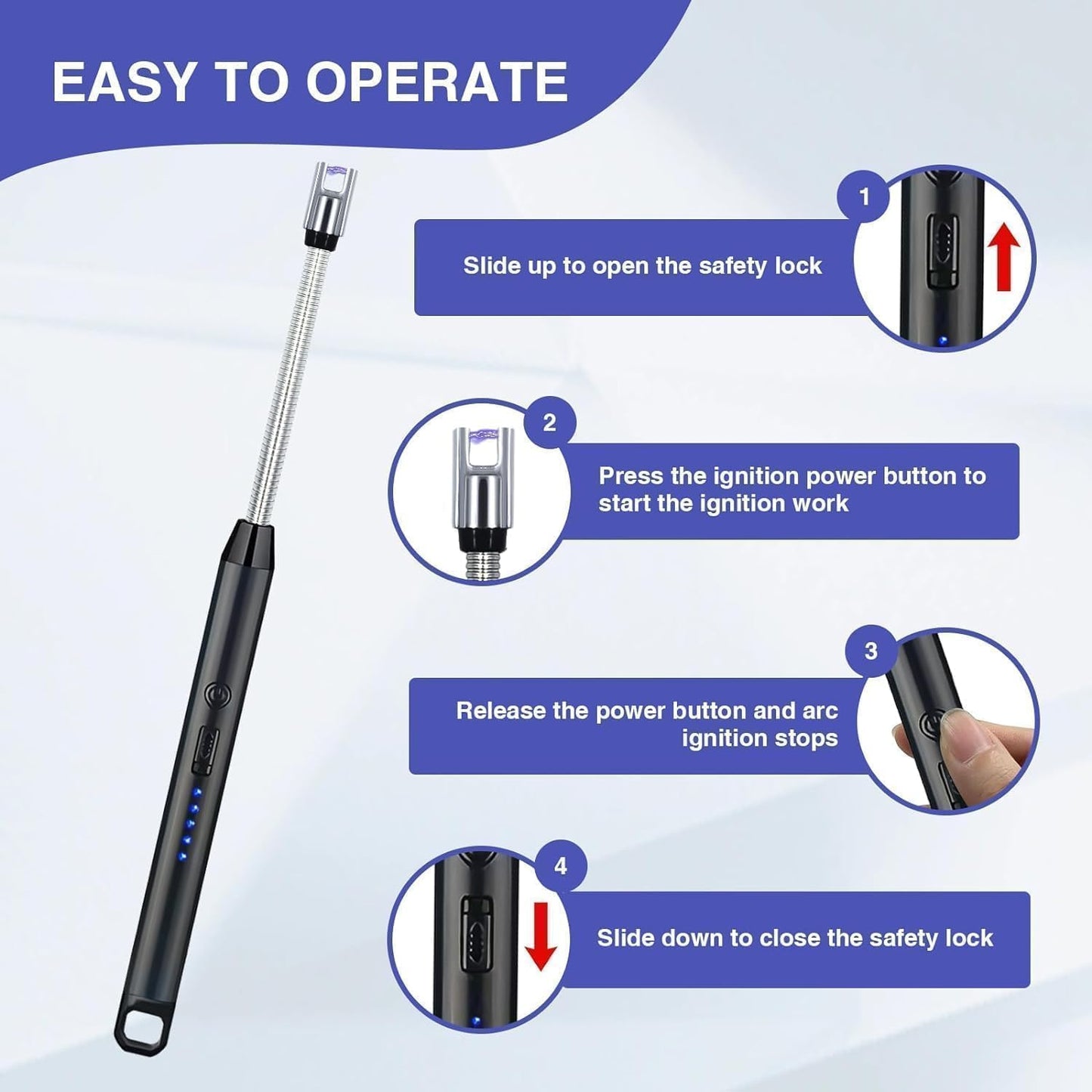 Waafy Gas Lighter for Kitchen Use | C-Type Rechargeable Electric Lighter Stove & Candle Lighter with USB Charging Port | 1 Year Warranty | 400 Uses in Single Charge (1)