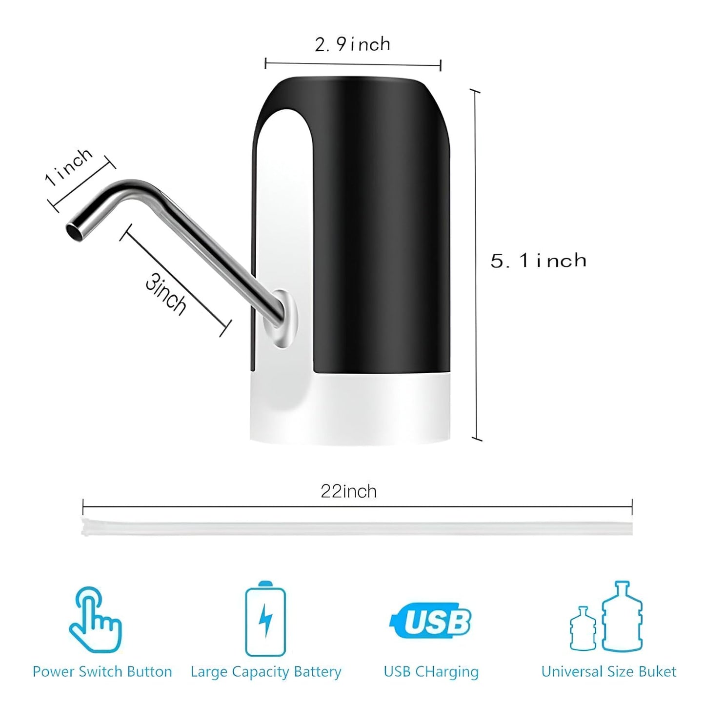Electric Water Dispenser Pump – USB Rechargeable Automatic Water Can Dispenser for 5-20 Litre Bottles – Portable Wireless Drinking Water Pump for Home, Office & Outdoor Use