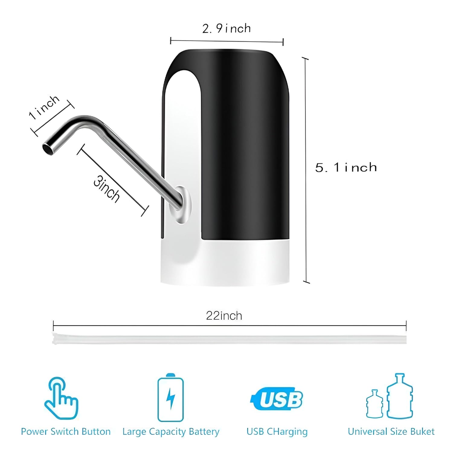 Electric Water Dispenser Pump – USB Rechargeable Automatic Water Can Dispenser for 5-20 Litre Bottles – Portable Wireless Drinking Water Pump for Home, Office & Outdoor Use