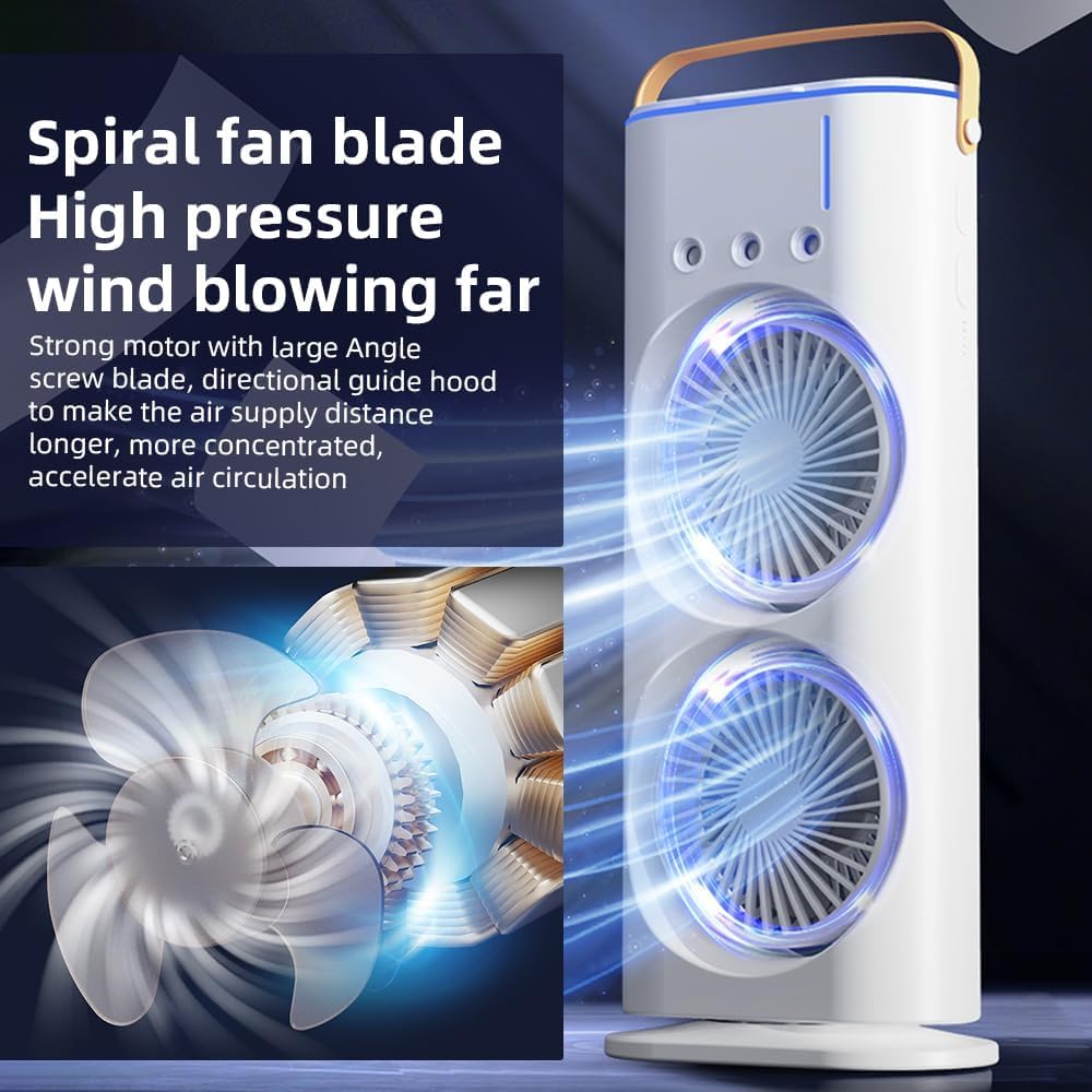 PYXBE USB Portable Cooling Fan with Remote Control,Rotatable with water Tank Mini Air Cooler,280ml 7Colors Light Rechargeable Mist Cooling Fan,Bedroom,Foldable Kick Scooter,Old Boy Gir (A-White)