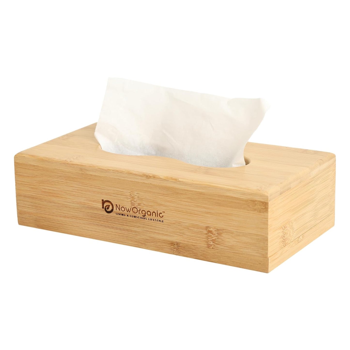 Now Organic Brand Bamboo Premium 100% Bamboo Tissue Box Cover - Stylish Wood Holder for Facial Tissues - Eco-Friendly Decor for Home and Office 25.5x13 cm (10x5.1'')