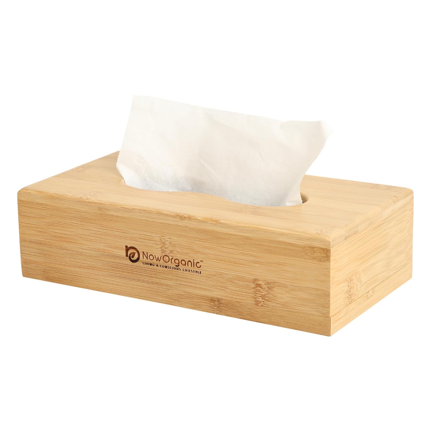 Now Organic Brand Bamboo Premium 100% Bamboo Tissue Box Cover - Stylish Wood Holder for Facial Tissues - Eco-Friendly Decor for Home and Office 25.5x13 cm (10x5.1'')