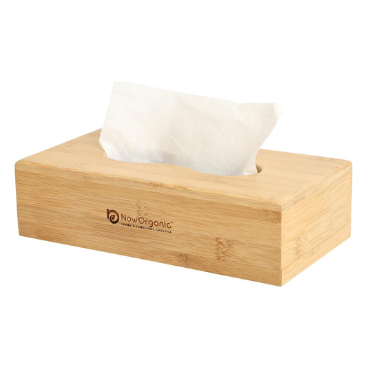 Now Organic Brand Bamboo Premium 100% Bamboo Tissue Box Cover - Stylish Wood Holder for Facial Tissues - Eco-Friendly Decor for Home and Office 25.5x13 cm (10x5.1'')