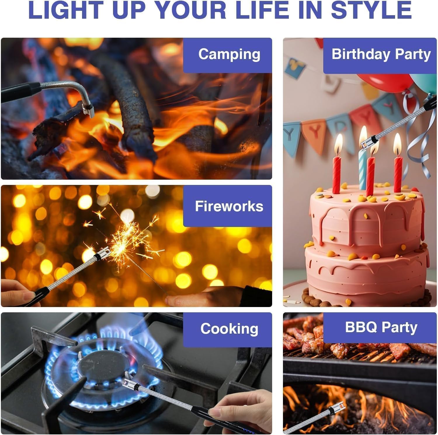 Waafy Gas Lighter for Kitchen Use | C-Type Rechargeable Electric Lighter Stove & Candle Lighter with USB Charging Port | 1 Year Warranty | 400 Uses in Single Charge (1)