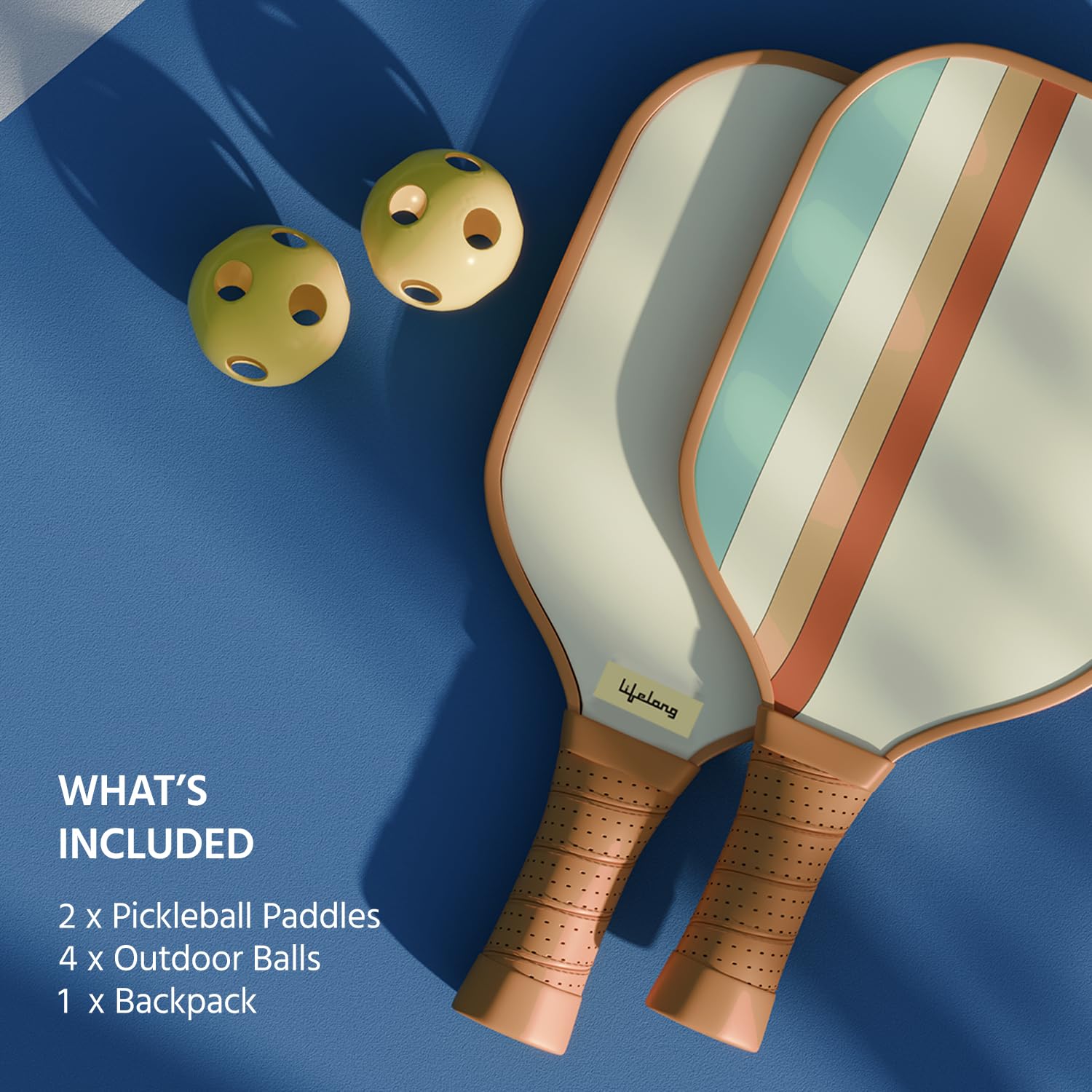 Lifelong Professional Pickleball Paddle Set| Fiberglass Surface|16 mm Thickness| 4 Pickle Ball Balls|Paddle Cover Bag| Cushion Comfort Handle Grip|Durable Pickleball Paddle |Outdoor Game,Multicolor
