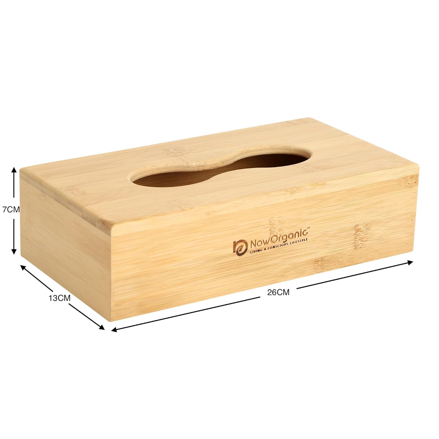 Now Organic Brand Bamboo Premium 100% Bamboo Tissue Box Cover - Stylish Wood Holder for Facial Tissues - Eco-Friendly Decor for Home and Office 25.5x13 cm (10x5.1'')