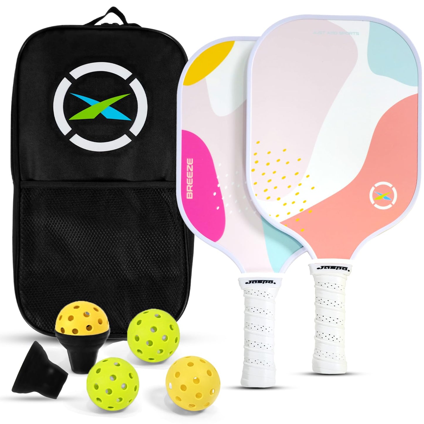 Jaspo Pickle Ball Paddle Carbon Fibre 16mm, Paddle Pickleball Set, 2 Lightweight Paddles, 4 Pickleballs & Carry Bag,PP Honeycomb Core, TPU Edge Guard, Cushioned Anti-Slip Handle (Carbonax)