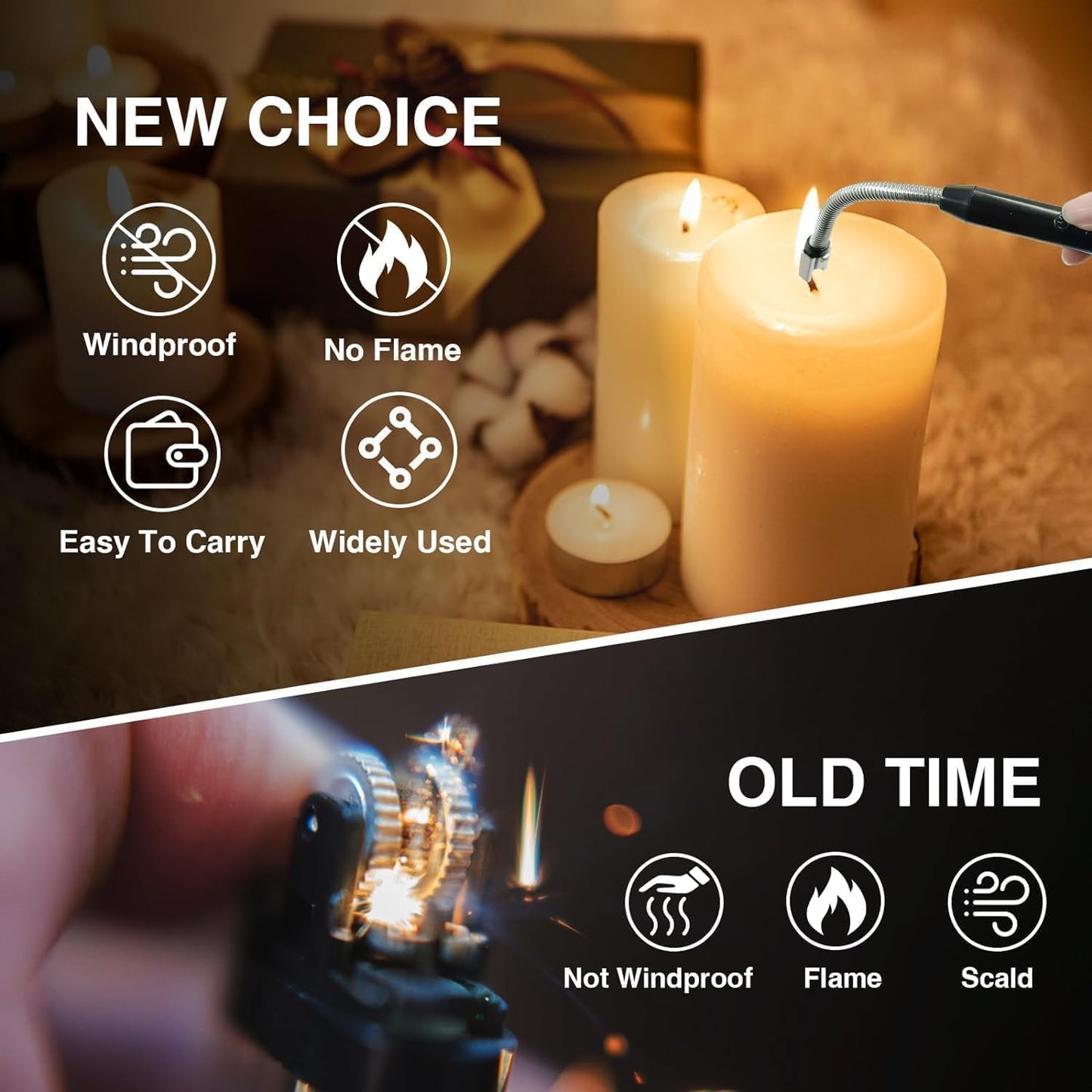 Waafy Gas Lighter for Kitchen Use | C-Type Rechargeable Electric Lighter Stove & Candle Lighter with USB Charging Port | 1 Year Warranty | 400 Uses in Single Charge (1)