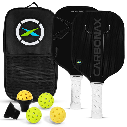 Jaspo Pickle Ball Paddle Carbon Fibre 16mm, Paddle Pickleball Set, 2 Lightweight Paddles, 4 Pickleballs & Carry Bag,PP Honeycomb Core, TPU Edge Guard, Cushioned Anti-Slip Handle (Carbonax)