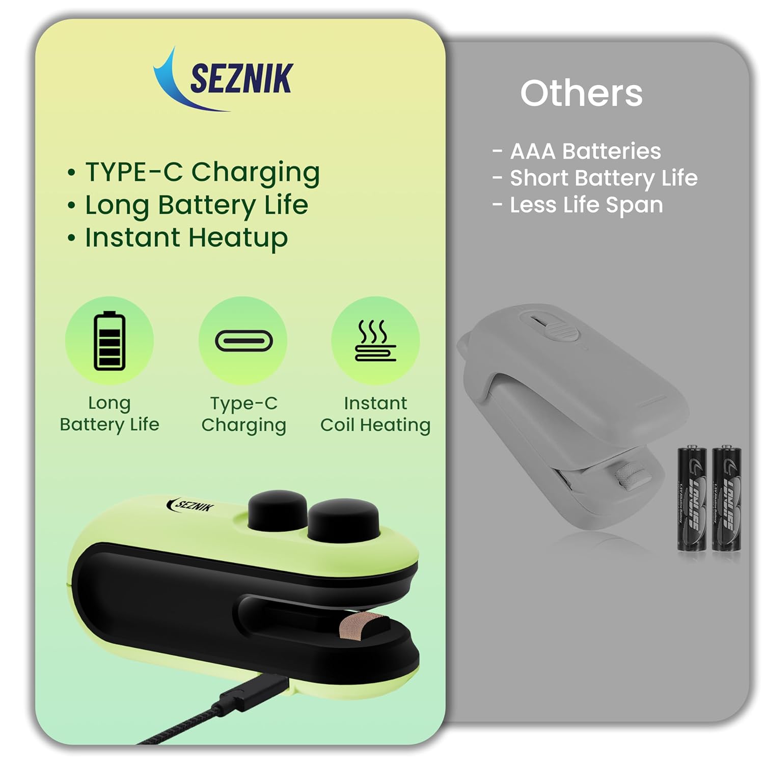 Seznik Sealing Machine for Food Packets - Portable Handheld Sealing, Snacks, Chips, Fresh Storage - Mini Sealing Machine, 1 YEAR Warranty (Dark Green)