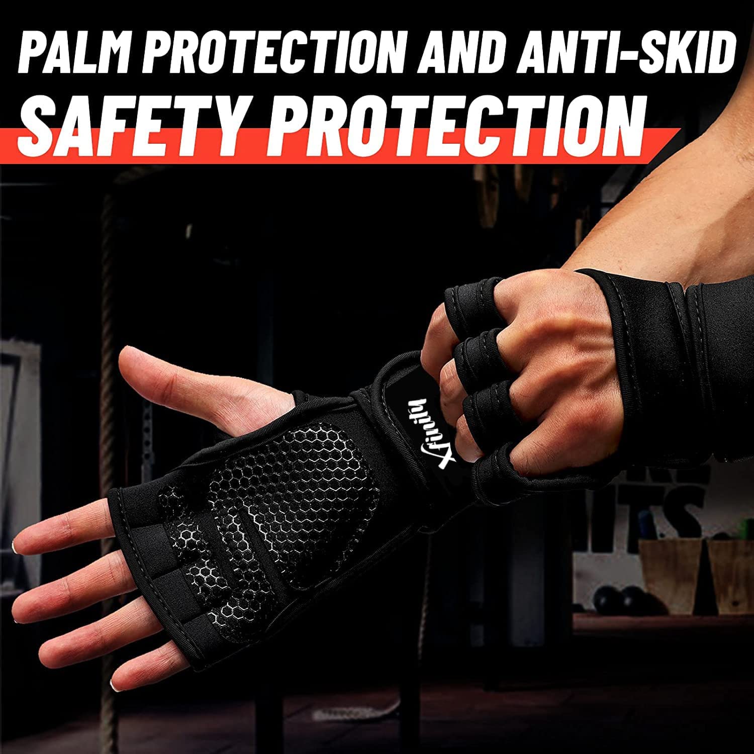 Xfinity Fitness Workout Gloves with Wrist Support for Gym Workouts.