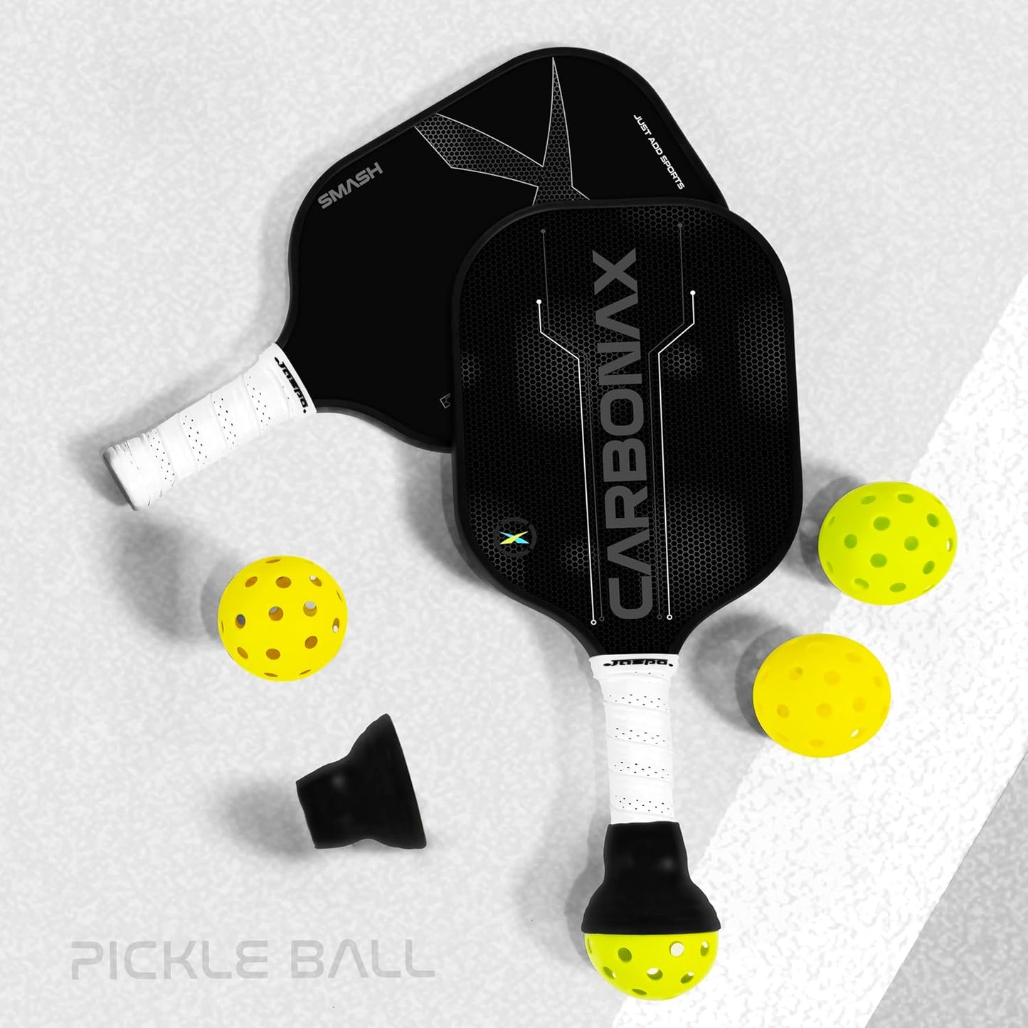Jaspo Pickle Ball Paddle Carbon Fibre 16mm, Paddle Pickleball Set, 2 Lightweight Paddles, 4 Pickleballs & Carry Bag,PP Honeycomb Core, TPU Edge Guard, Cushioned Anti-Slip Handle (Carbonax)