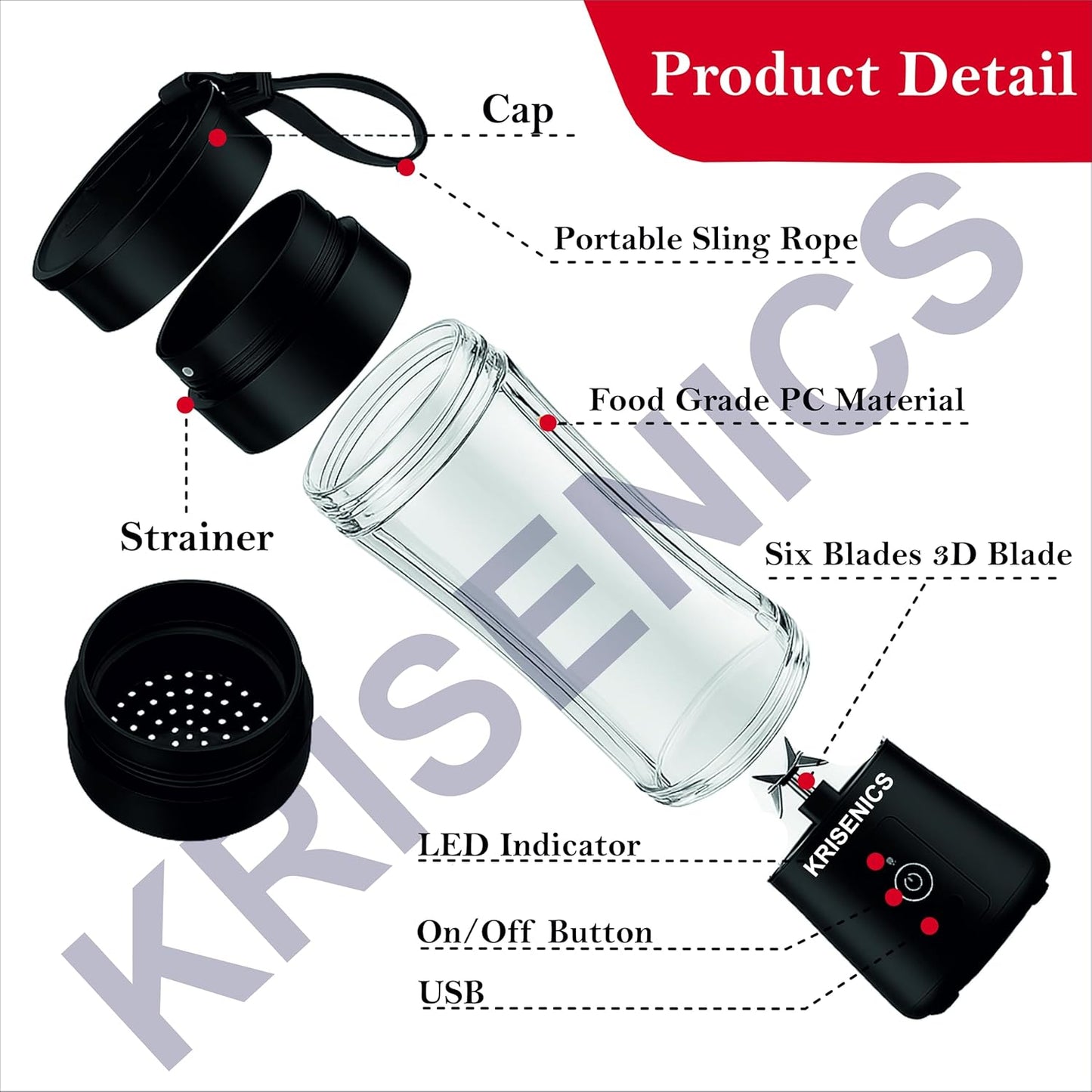 Portable 6-Blade Juicer Blender with built-in Jar,Juice Mixer Bottle,Fruit Juice Machine,USB Rechargeable Personal Size Juicer Grinder for Juices,appliance for Protein&Milk Shakes (Black, 380ML)